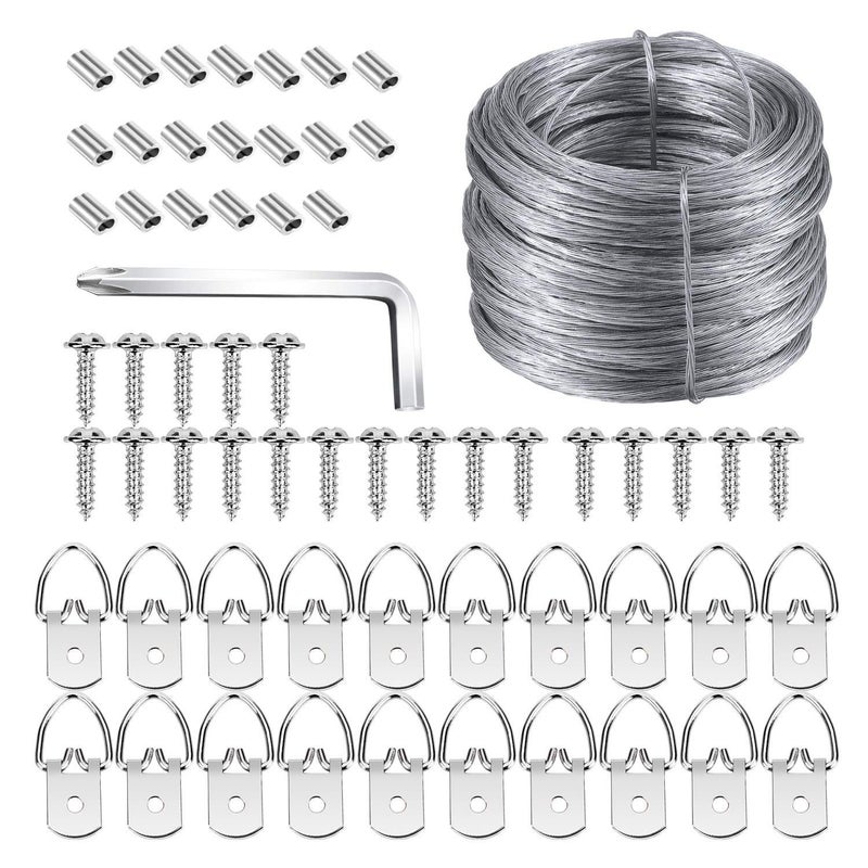 Listenman Picture Hanging Kit, Listenman D Ring Picture Hangers with Screws, Picture Hanging Wire(100 Feet) and Aluminum Sleeves, Supports up to 30 lb, Included Screwdriver - Image 1